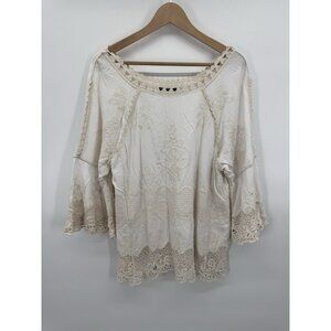 Spaggia Dolce Womens Large Blouse 3/4 Sleeve Lace Boho Cottage Crochet Peasant